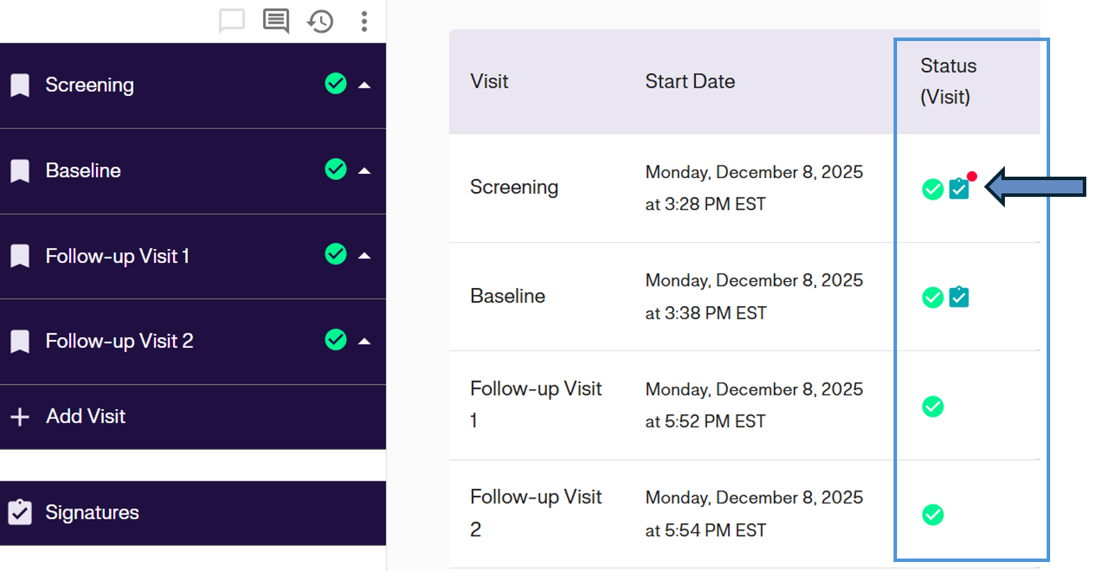 Dashboard Signature Status